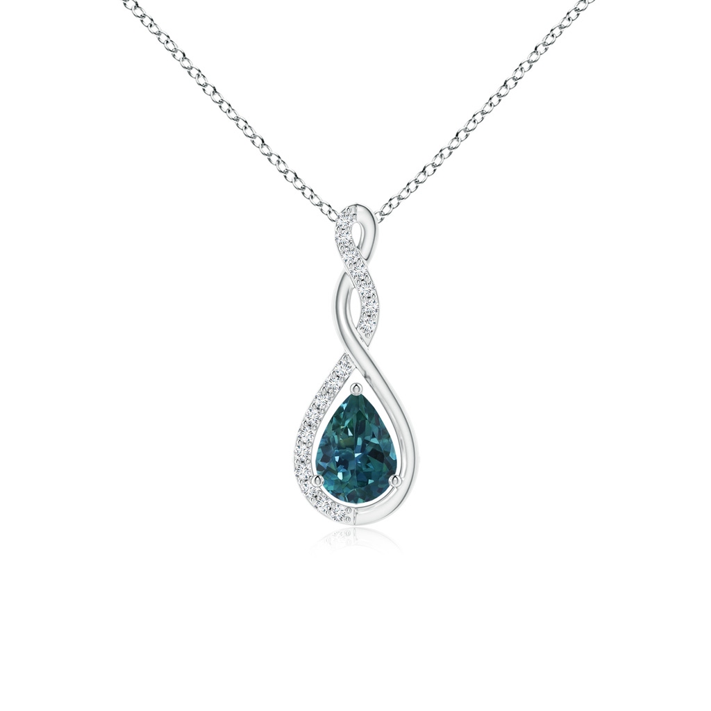 7x5mm AAA Twisted Infinity Floating Teal Montana Sapphire Drop Pendant in White Gold 