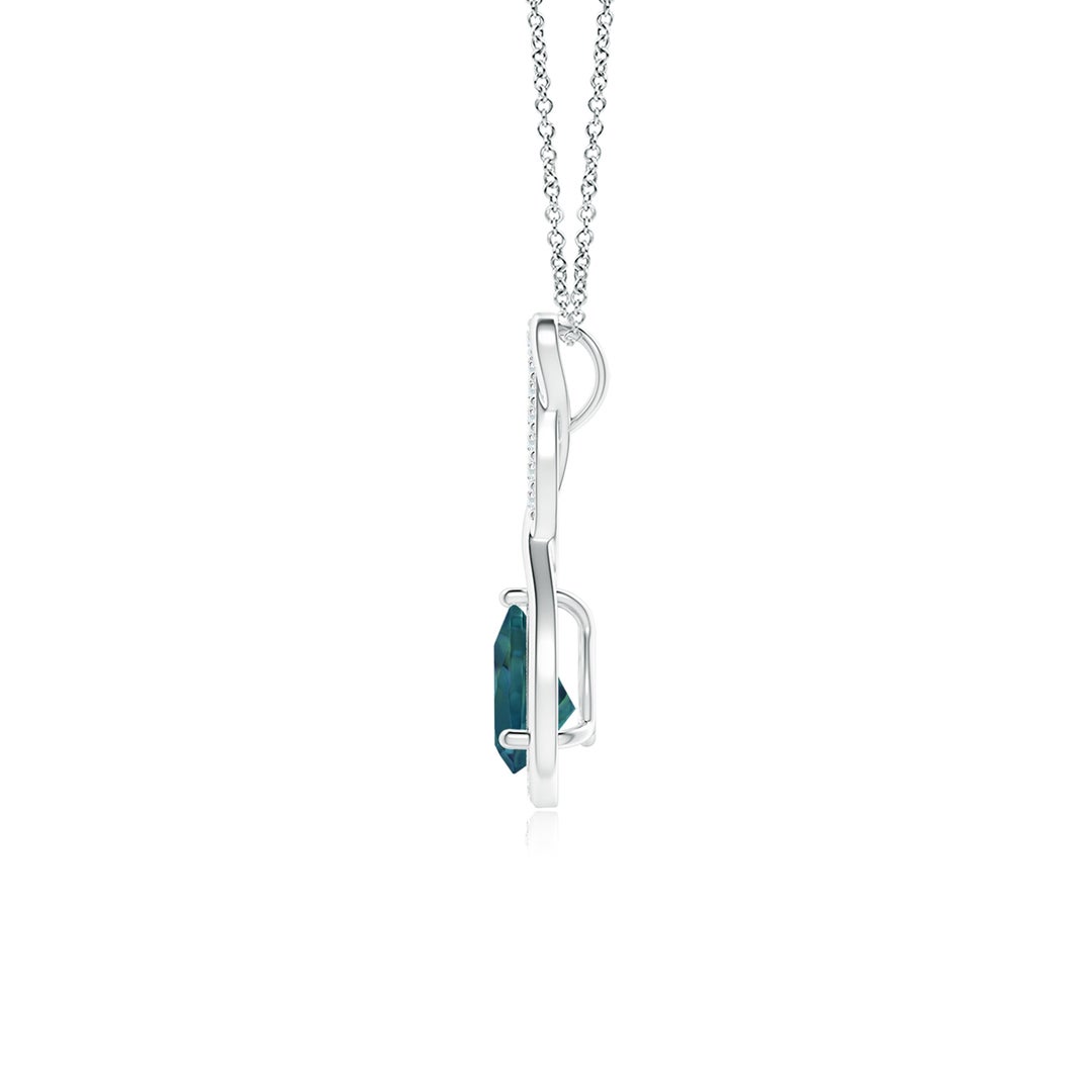 7x5mm AAA Twisted Infinity Floating Teal Montana Sapphire Drop Pendant in White Gold - side 2