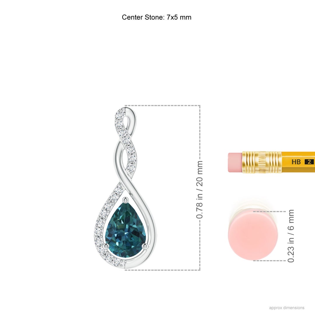 7x5mm AAA Twisted Infinity Floating Teal Montana Sapphire Drop Pendant in White Gold - ruler