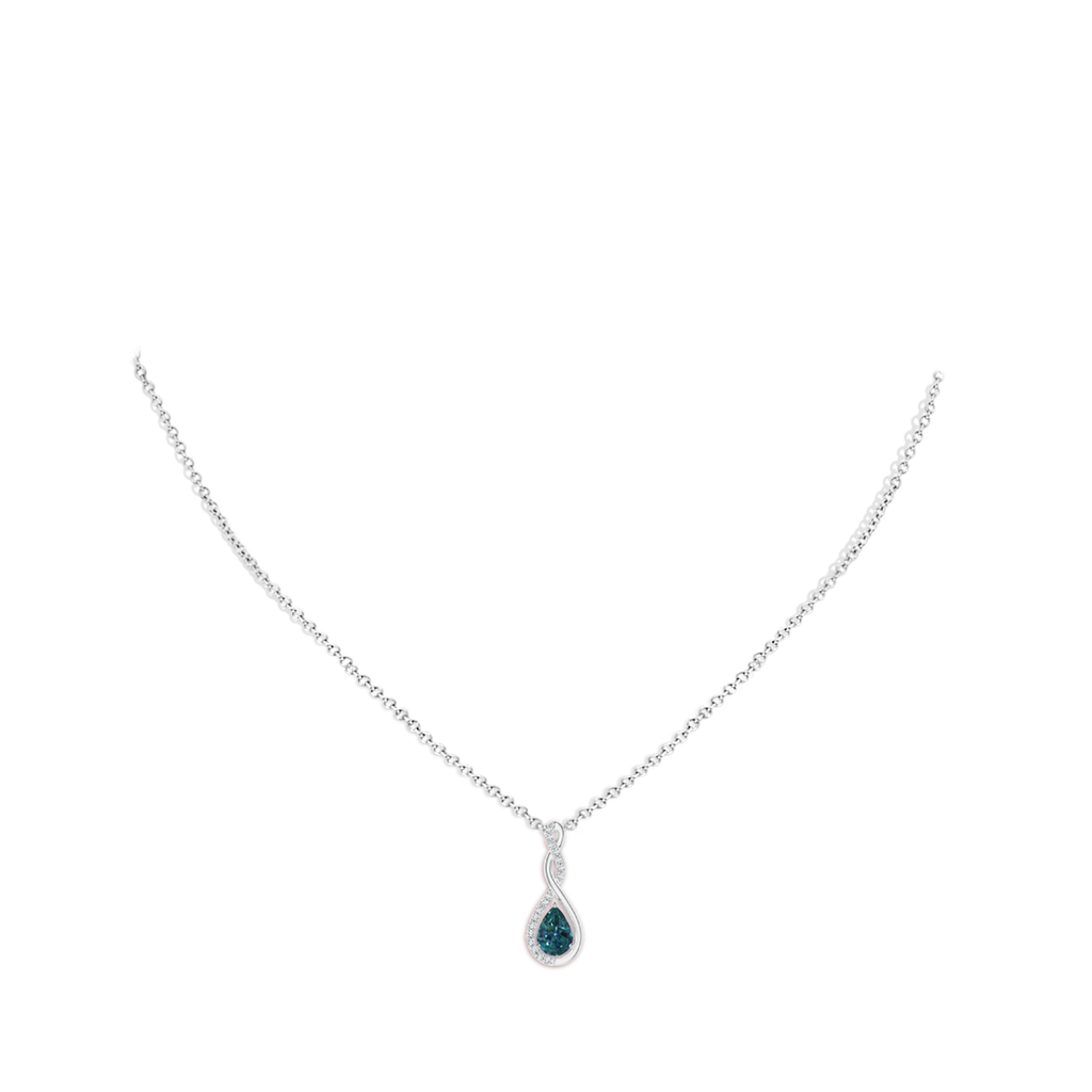 7x5mm AAA Twisted Infinity Floating Teal Montana Sapphire Drop Pendant in White Gold Body-Neck