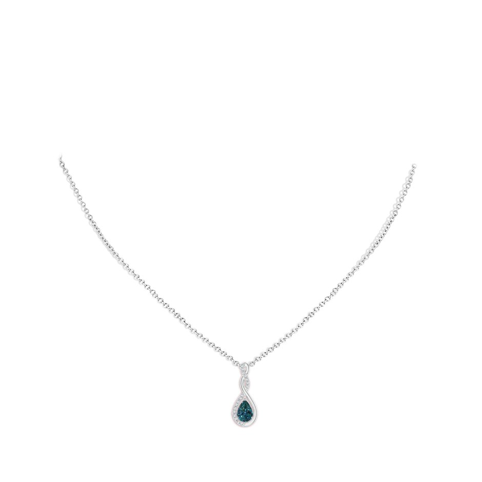 7x5mm AAA Twisted Infinity Floating Teal Montana Sapphire Drop Pendant in White Gold body-neck