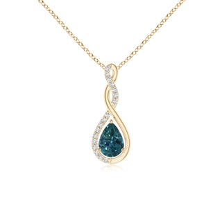 7x5mm AAA Twisted Infinity Floating Teal Montana Sapphire Drop Pendant in Yellow Gold