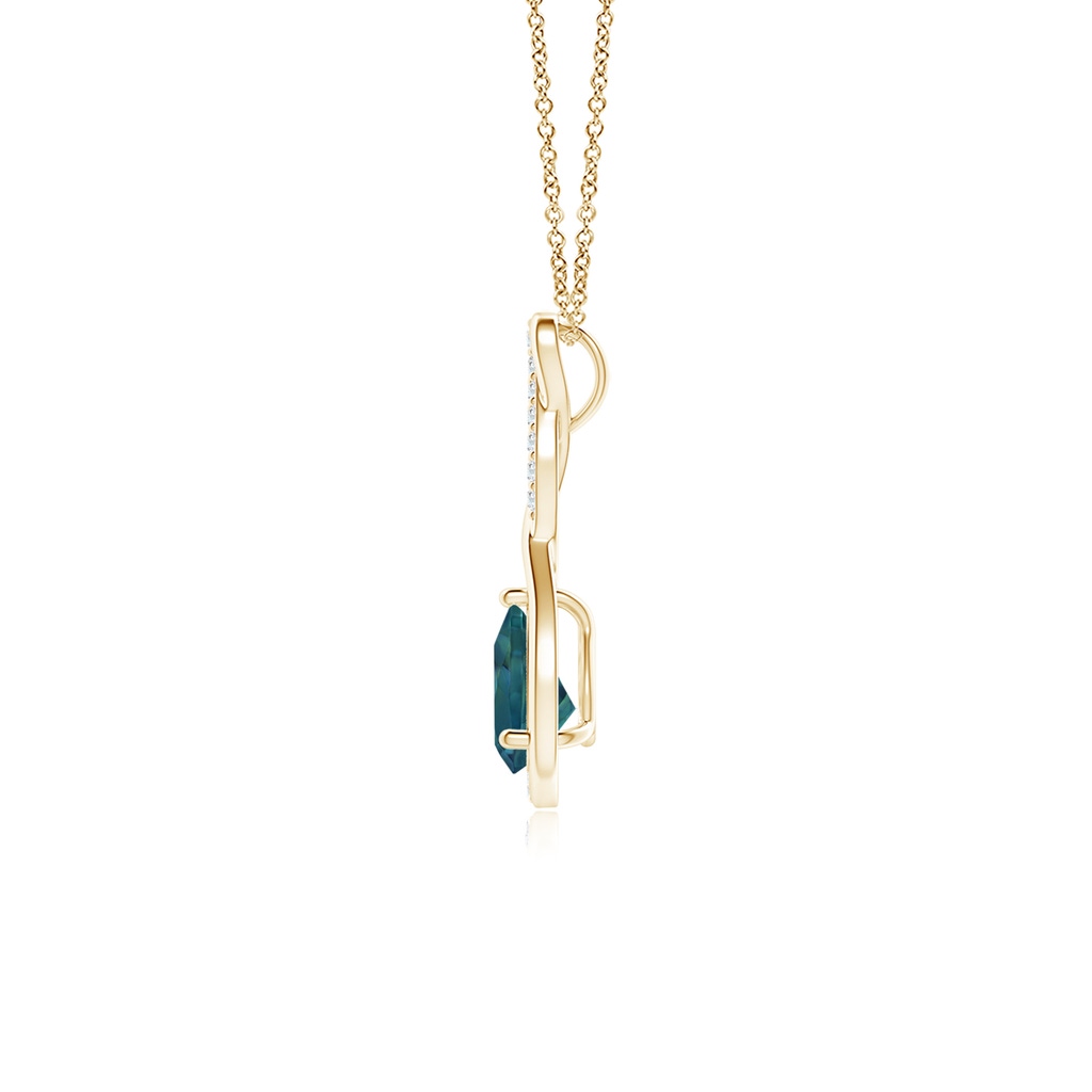 7x5mm AAA Twisted Infinity Floating Teal Montana Sapphire Drop Pendant in Yellow Gold - side_1