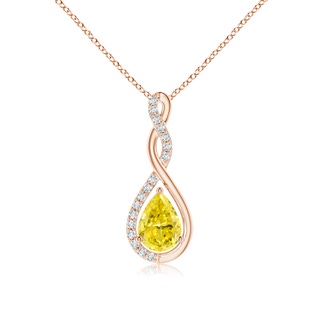 7x5mm AAAA Twisted Infinity Floating Fancy Intense Yellow Diamond Drop Pendant in 9K Rose Gold