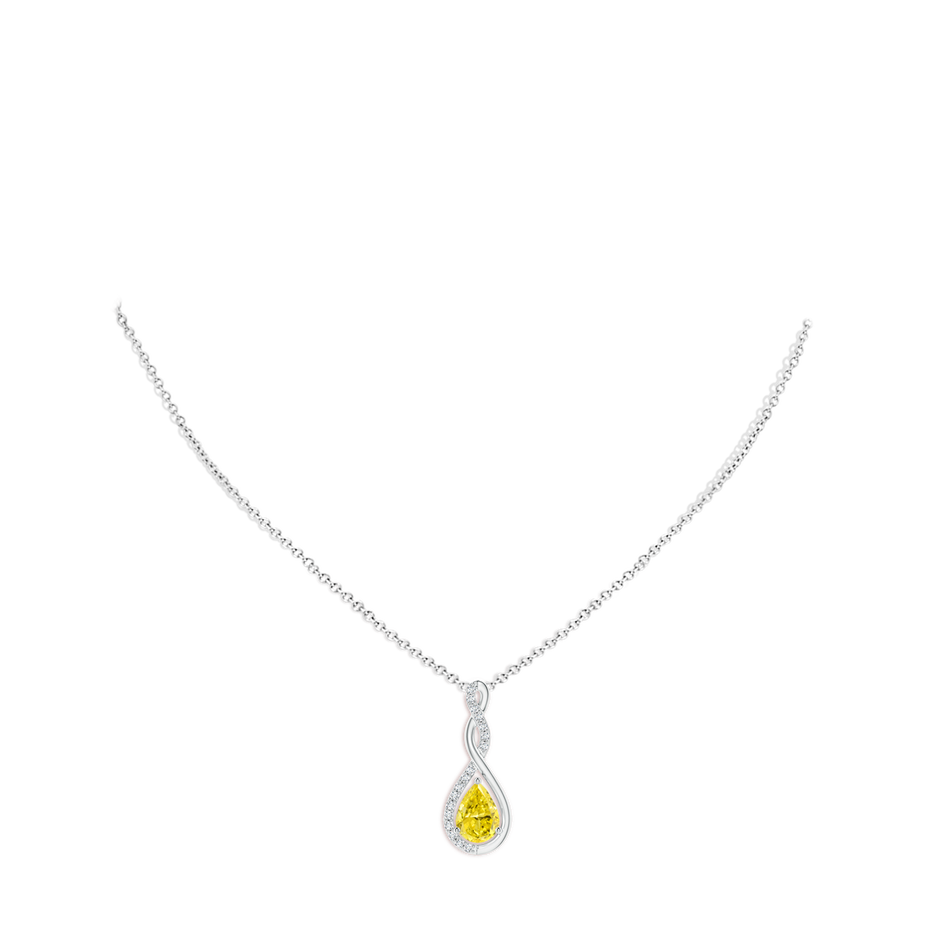 7x5mm AAAA Twisted Infinity Floating Fancy Intense Yellow Diamond Drop Pendant in White Gold pen