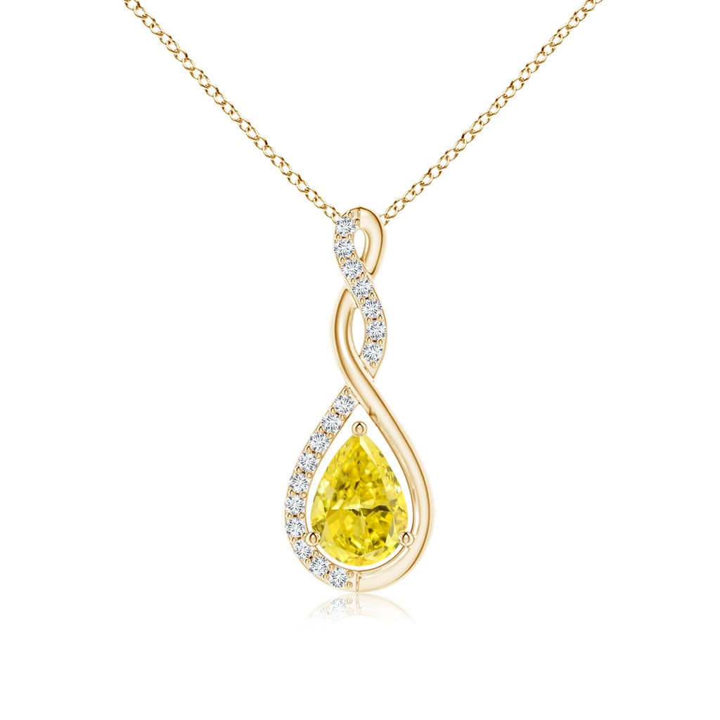 7x5mm AAAA Twisted Infinity Floating Fancy Intense Yellow Diamond Drop Pendant in Yellow Gold