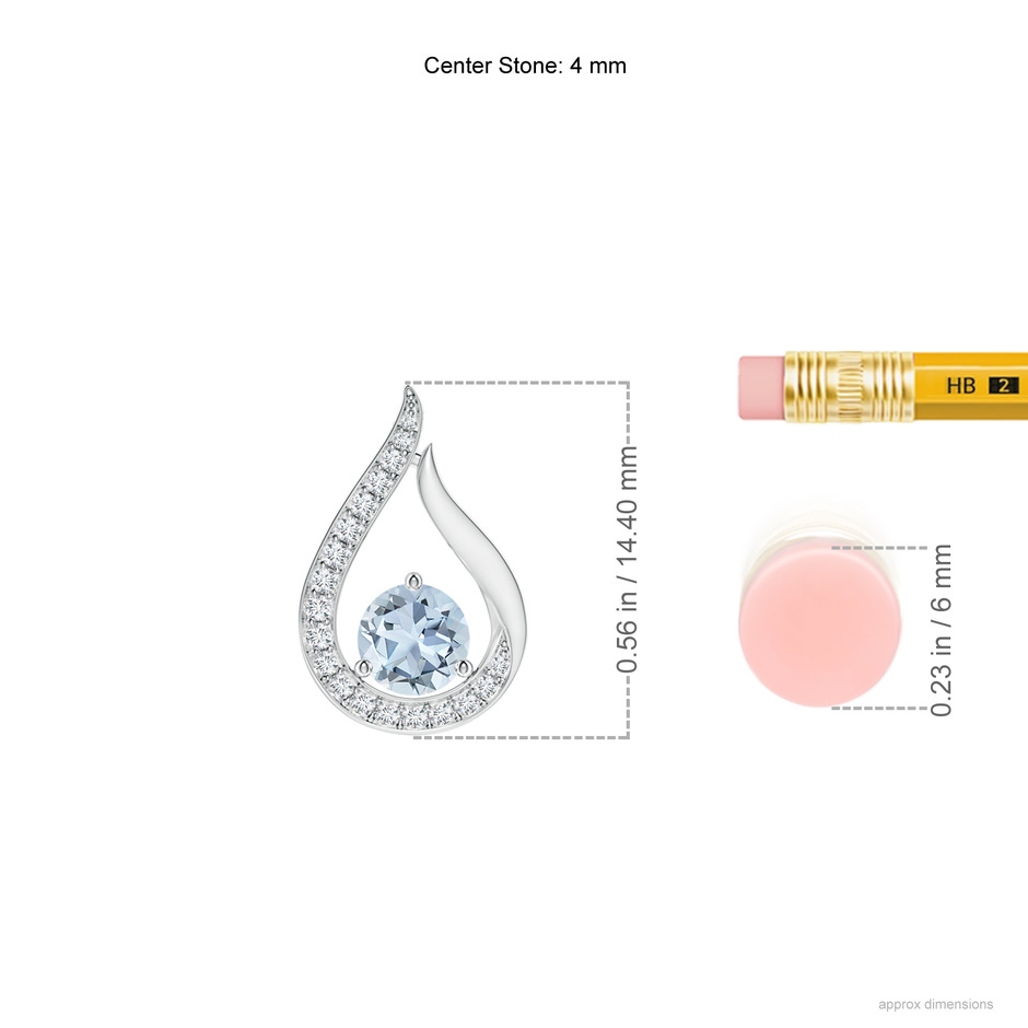 4mm A Floating Aquamarine Tulip Pendant with Diamonds in 9K White Gold ruler