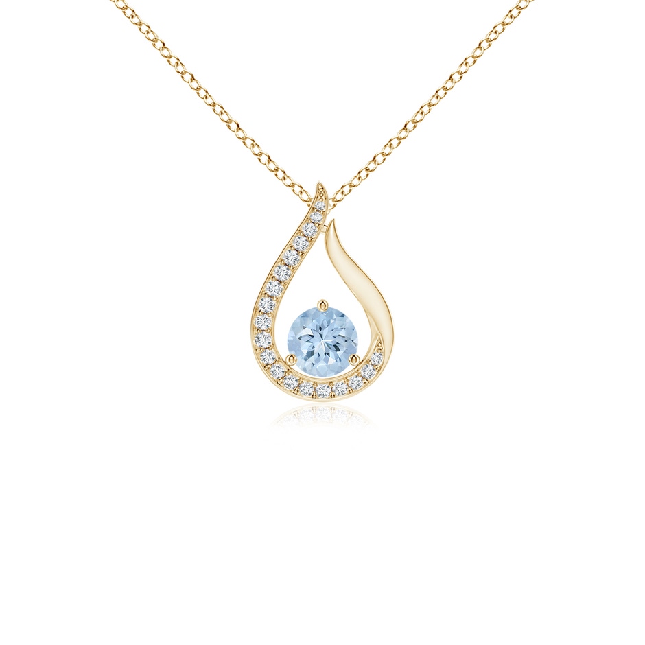 4mm AA Floating Aquamarine Tulip Pendant with Diamonds in Yellow Gold 