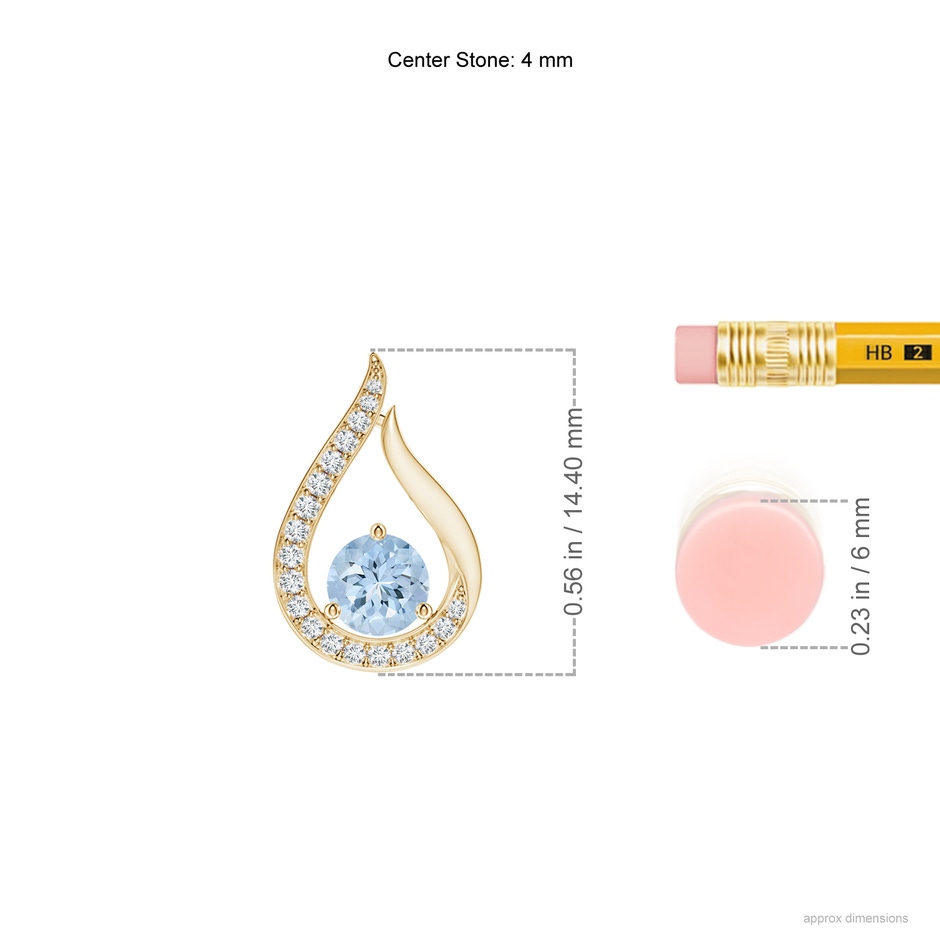 4mm AA Floating Aquamarine Tulip Pendant with Diamonds in Yellow Gold ruler