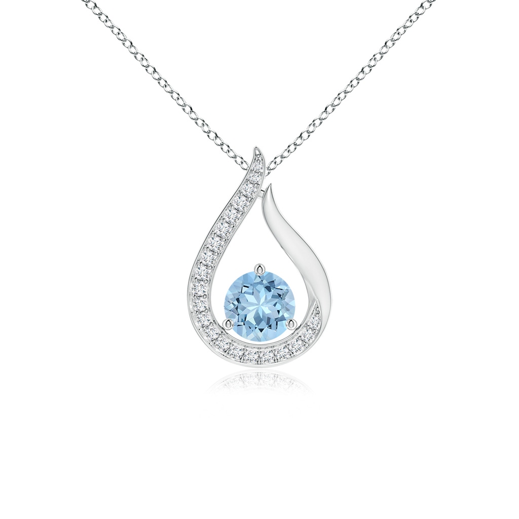 5mm AAA Floating Aquamarine Tulip Pendant with Diamonds in White Gold