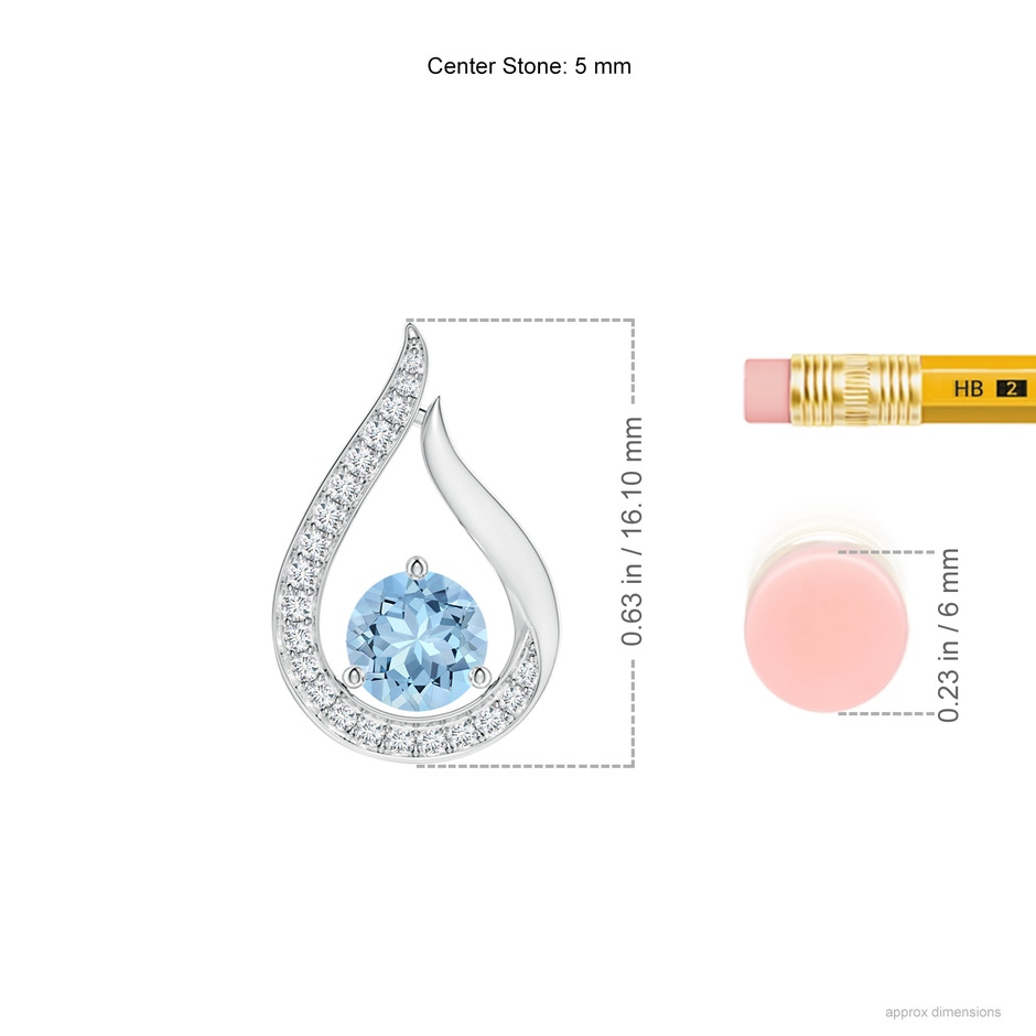 5mm AAA Floating Aquamarine Tulip Pendant with Diamonds in White Gold ruler