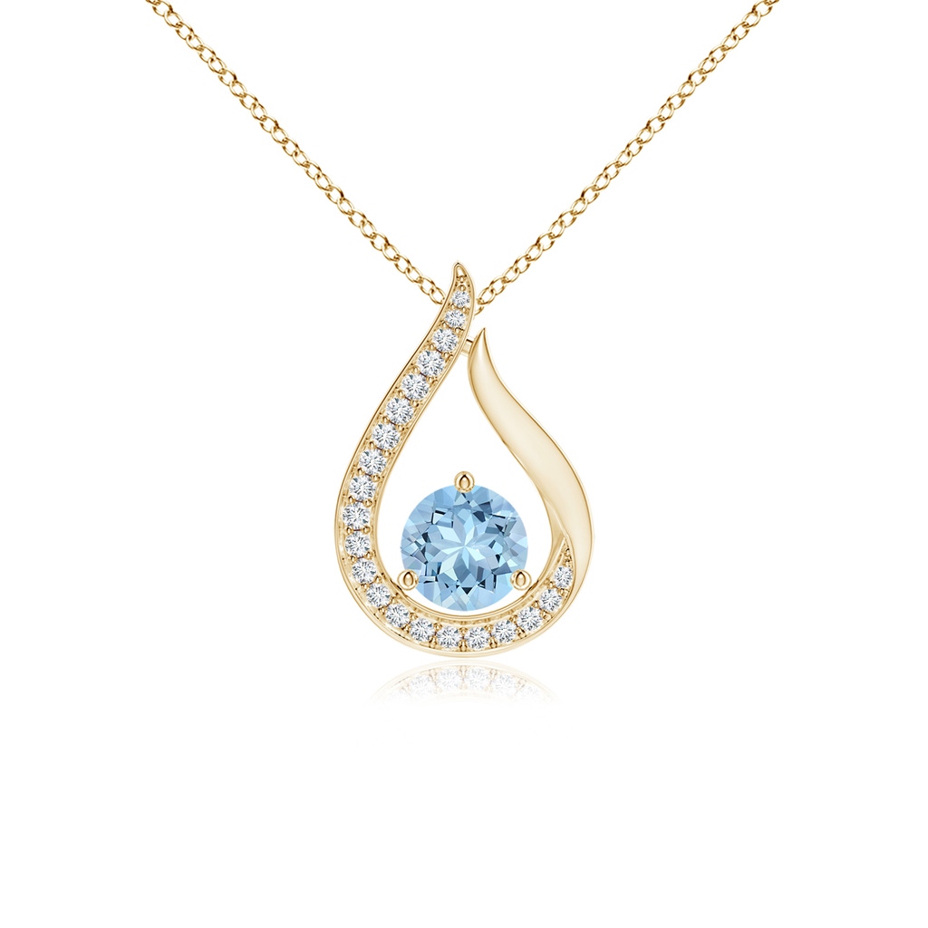 5mm AAA Floating Aquamarine Tulip Pendant with Diamonds in Yellow Gold