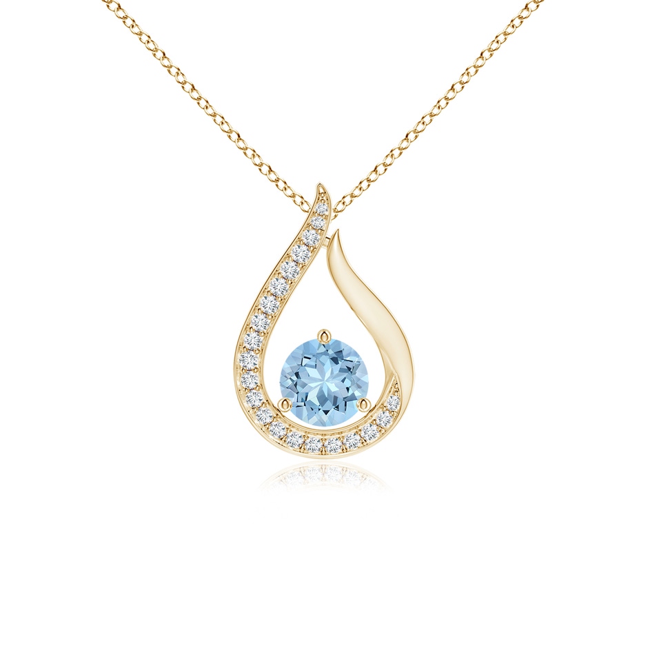 5mm AAA Floating Aquamarine Tulip Pendant with Diamonds in Yellow Gold 