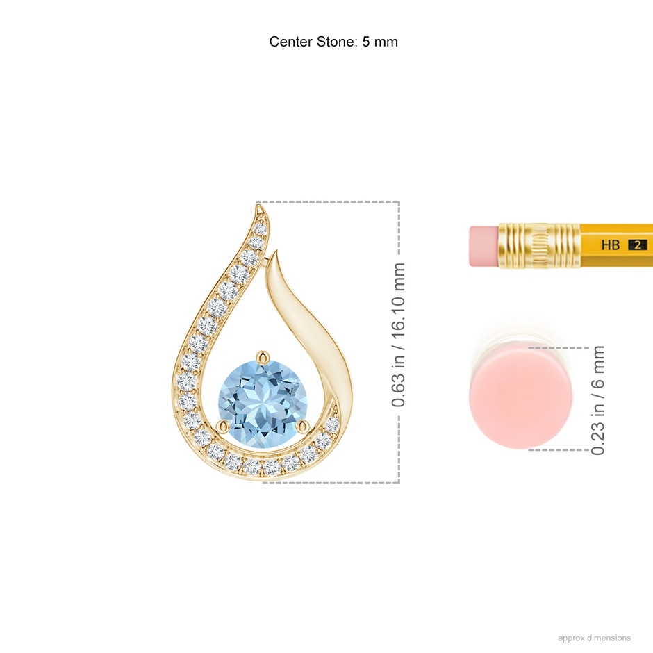 5mm AAA Floating Aquamarine Tulip Pendant with Diamonds in Yellow Gold ruler