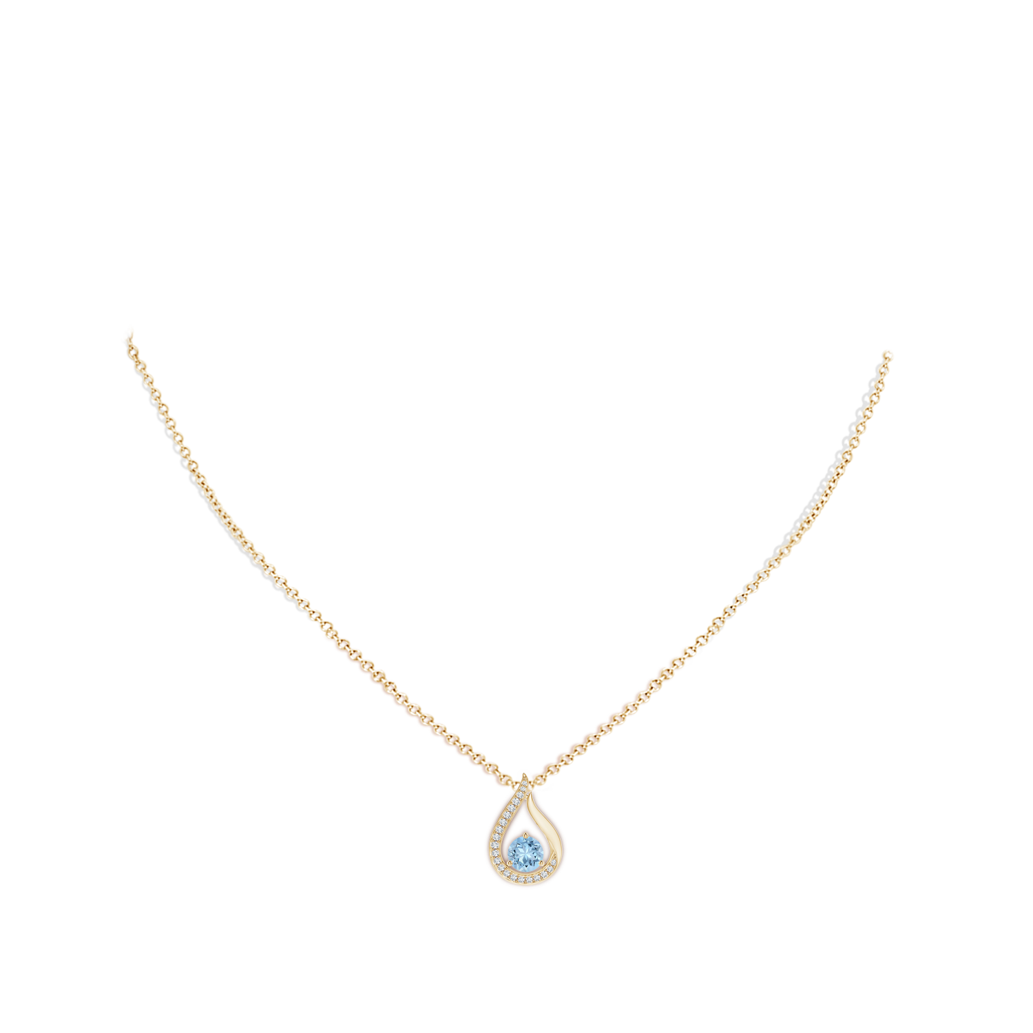 5mm AAA Floating Aquamarine Tulip Pendant with Diamonds in Yellow Gold - body_neck