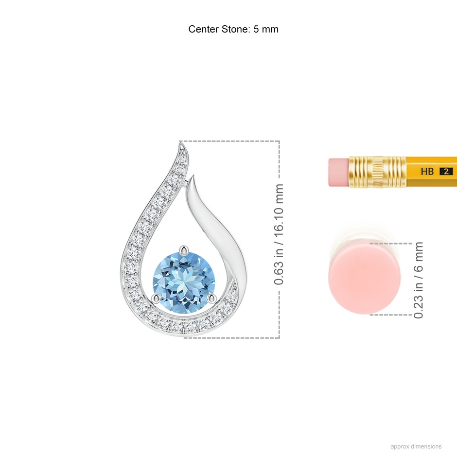 5mm AAAA Floating Aquamarine Tulip Pendant with Diamonds in White Gold ruler