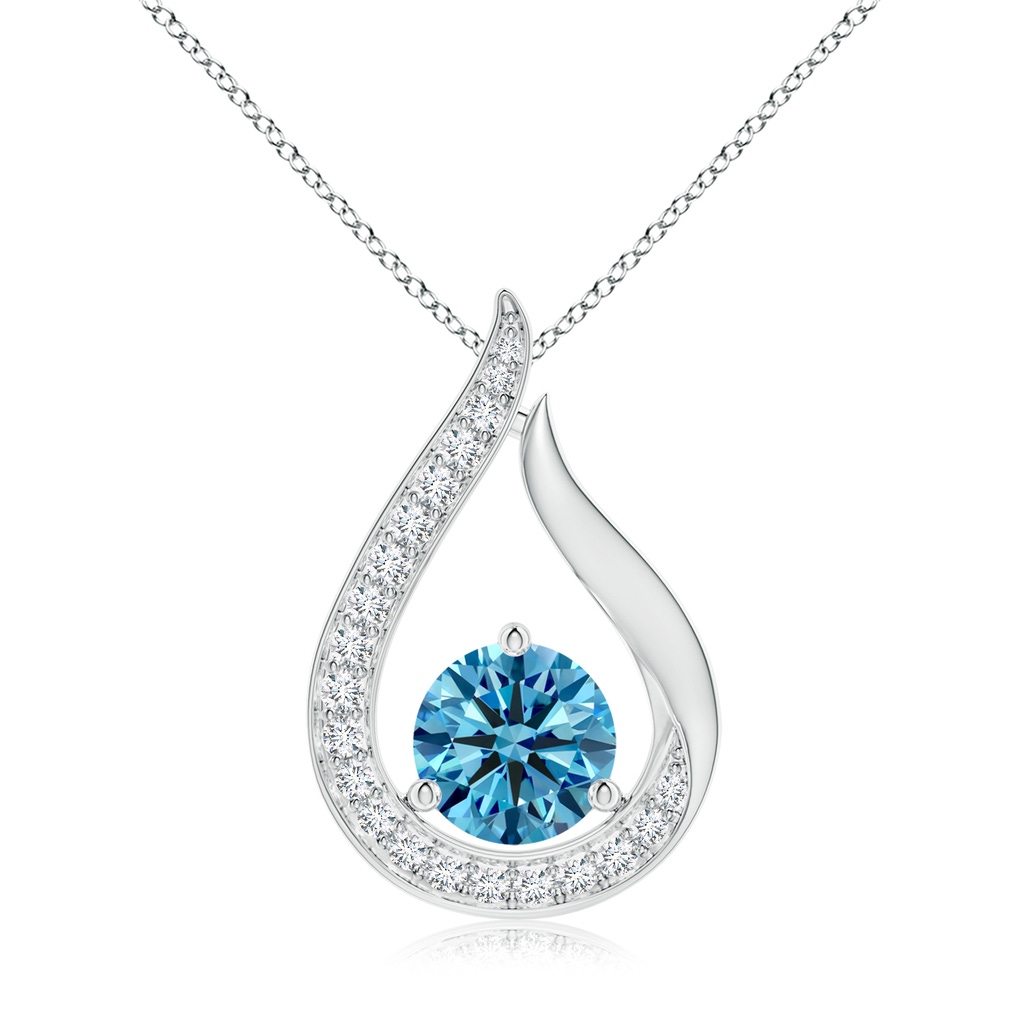 7mm AAAA Floating Fancy Intense Blue Diamond Tulip Pendant in White Gold