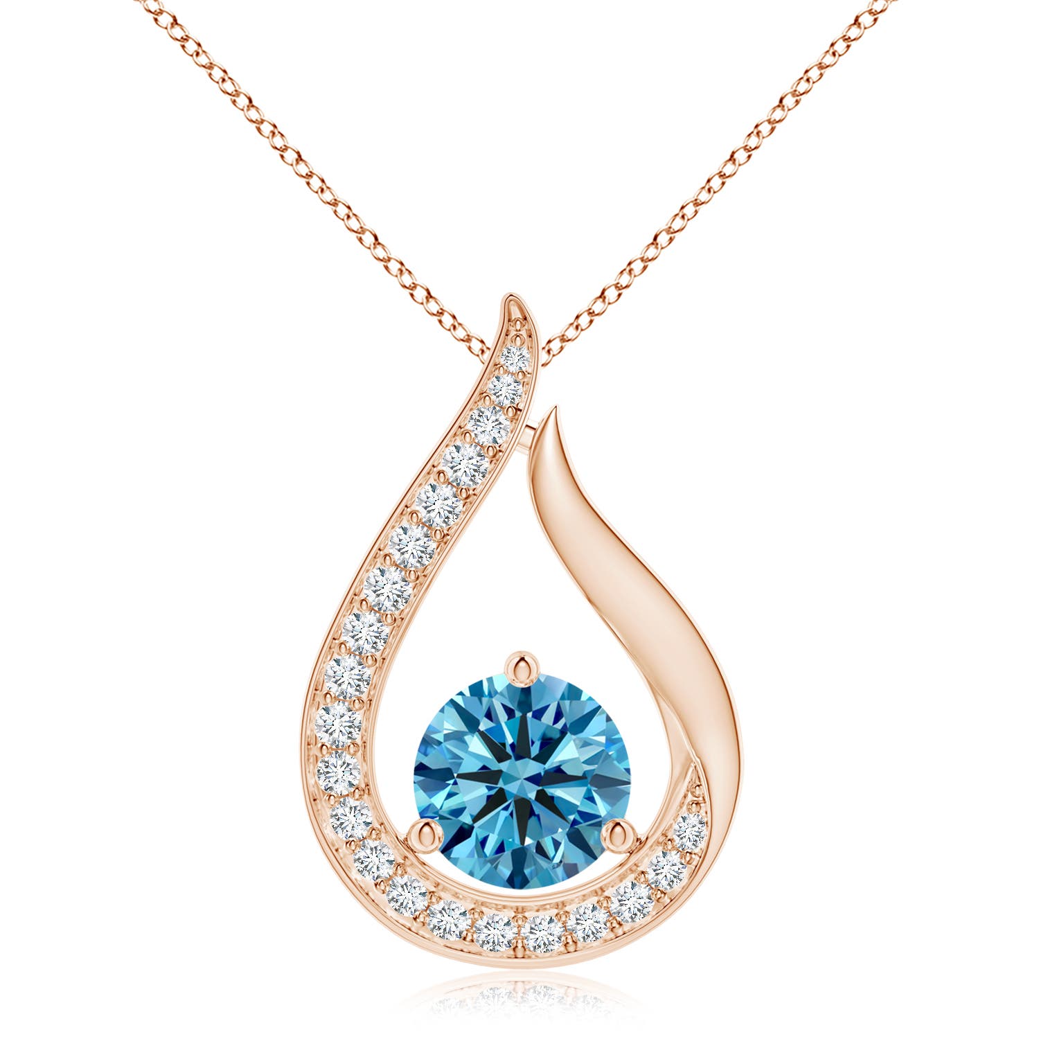 Angara 2.34 CTW Floating Fancy Intense Blue Diamond Tulip Pendant in 18K Rose Gold