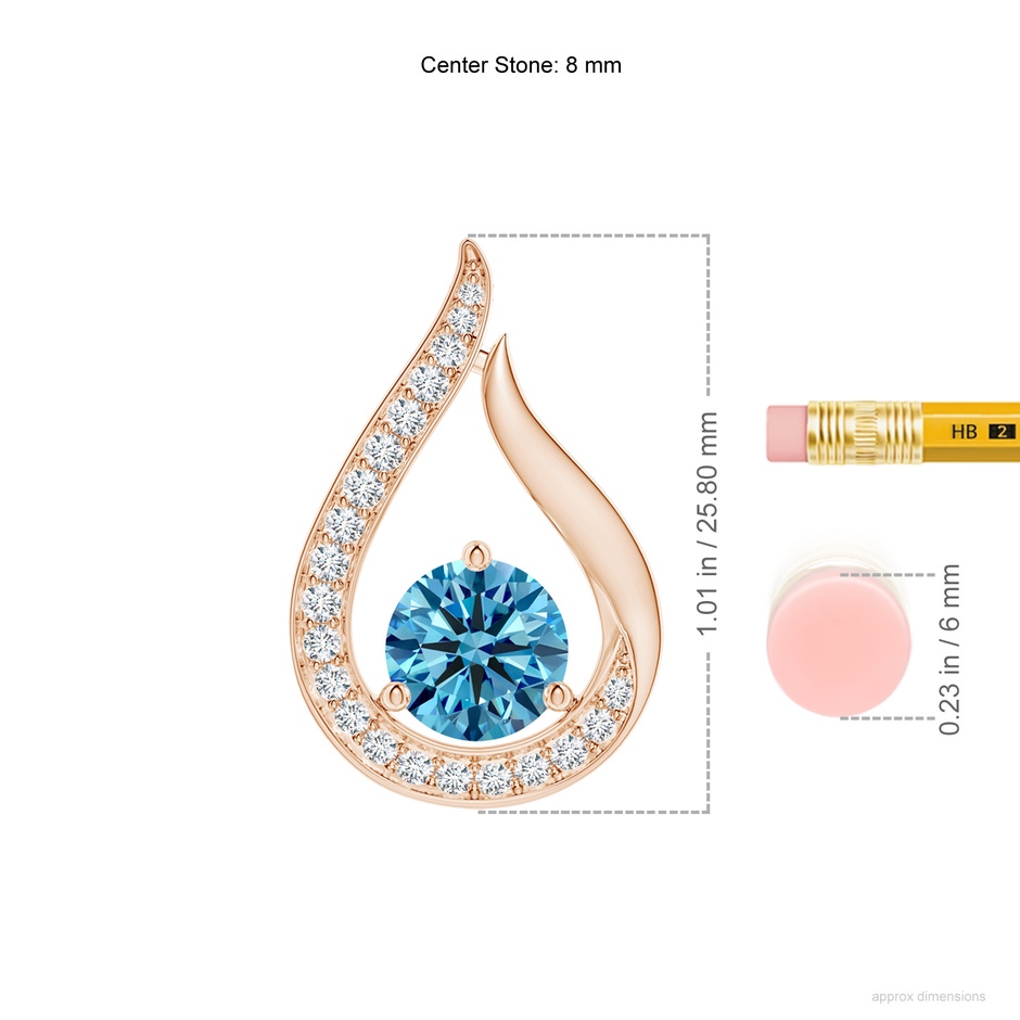8mm AAAA Floating Fancy Intense Blue Diamond Tulip Pendant in Rose Gold ruler
