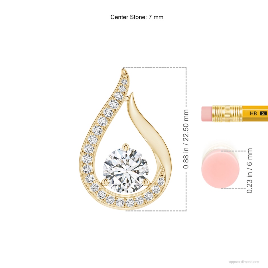 7mm HSI2 Floating Diamond Tulip Pendant in Yellow Gold ruler
