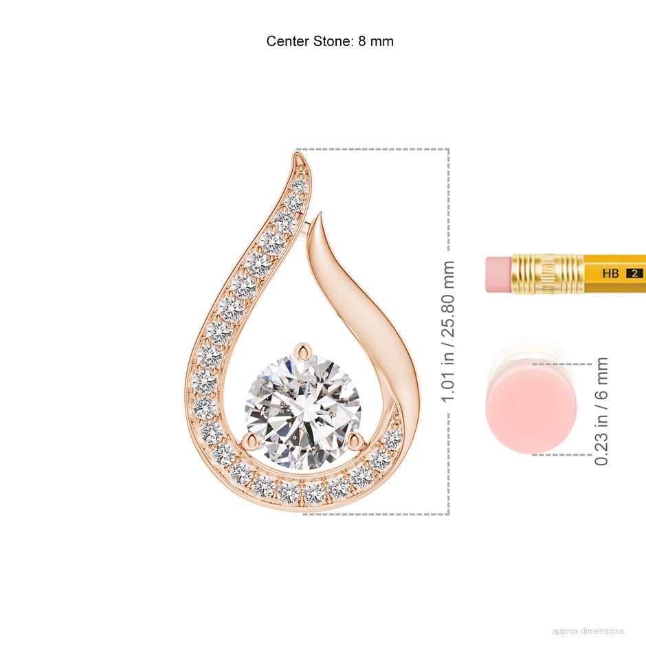 8mm IJI1I2 Floating Diamond Tulip Pendant in Rose Gold ruler