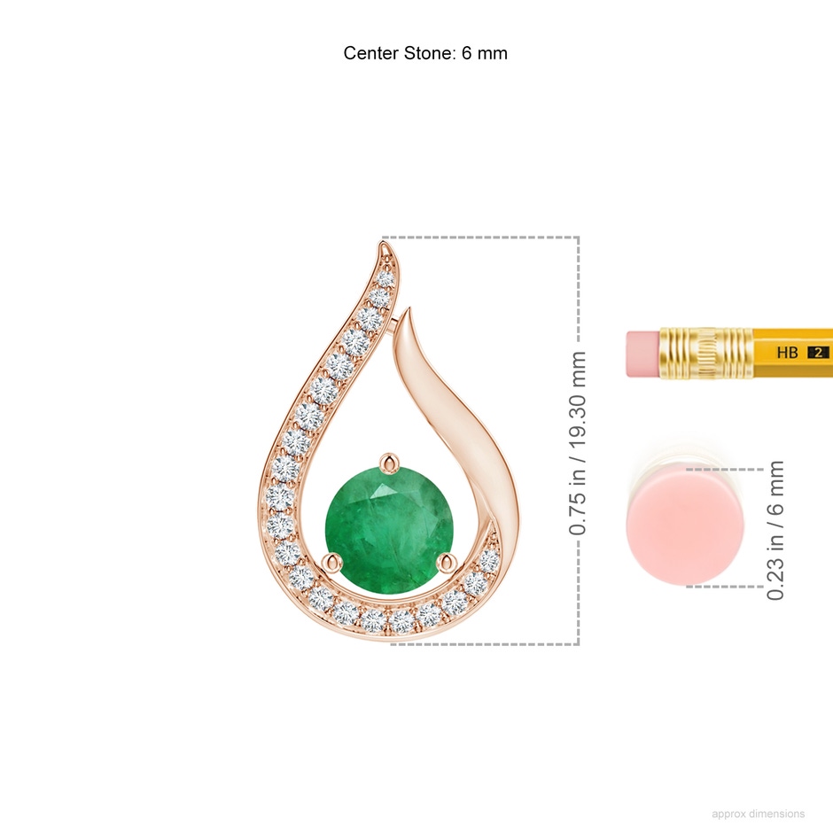 6mm A Floating Emerald Tulip Pendant with Diamonds in Rose Gold ruler
