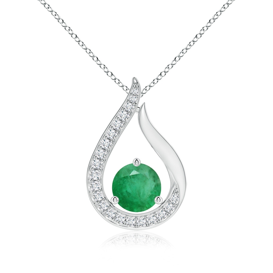 6mm A Floating Emerald Tulip Pendant with Diamonds in White Gold 