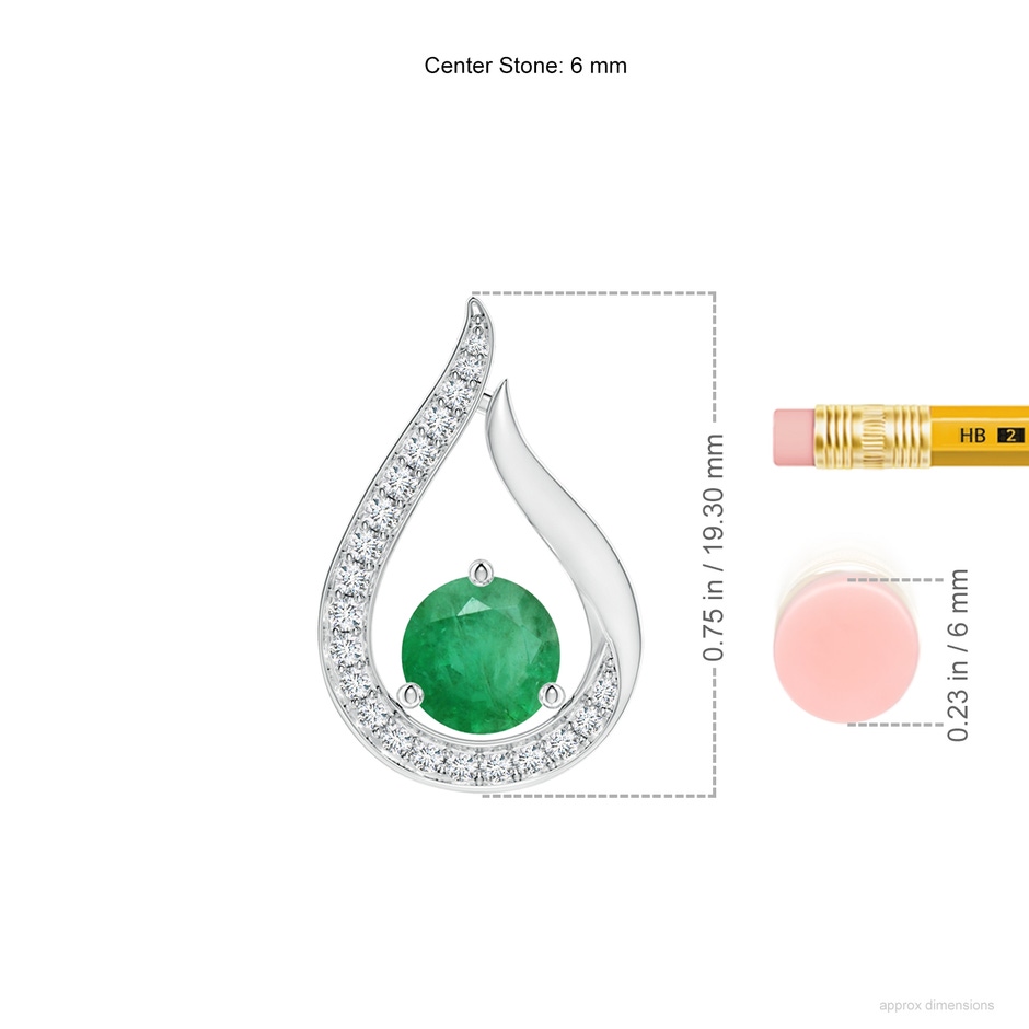 6mm A Floating Emerald Tulip Pendant with Diamonds in White Gold ruler