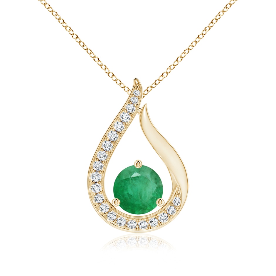 6mm A Floating Emerald Tulip Pendant with Diamonds in Yellow Gold 