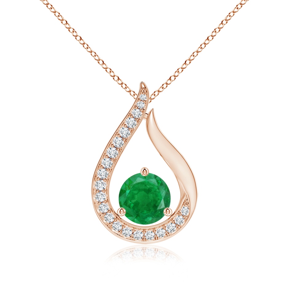 6mm AA Floating Emerald Tulip Pendant with Diamonds in Rose Gold 