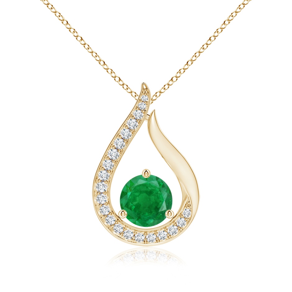 6mm AA Floating Emerald Tulip Pendant with Diamonds in Yellow Gold 