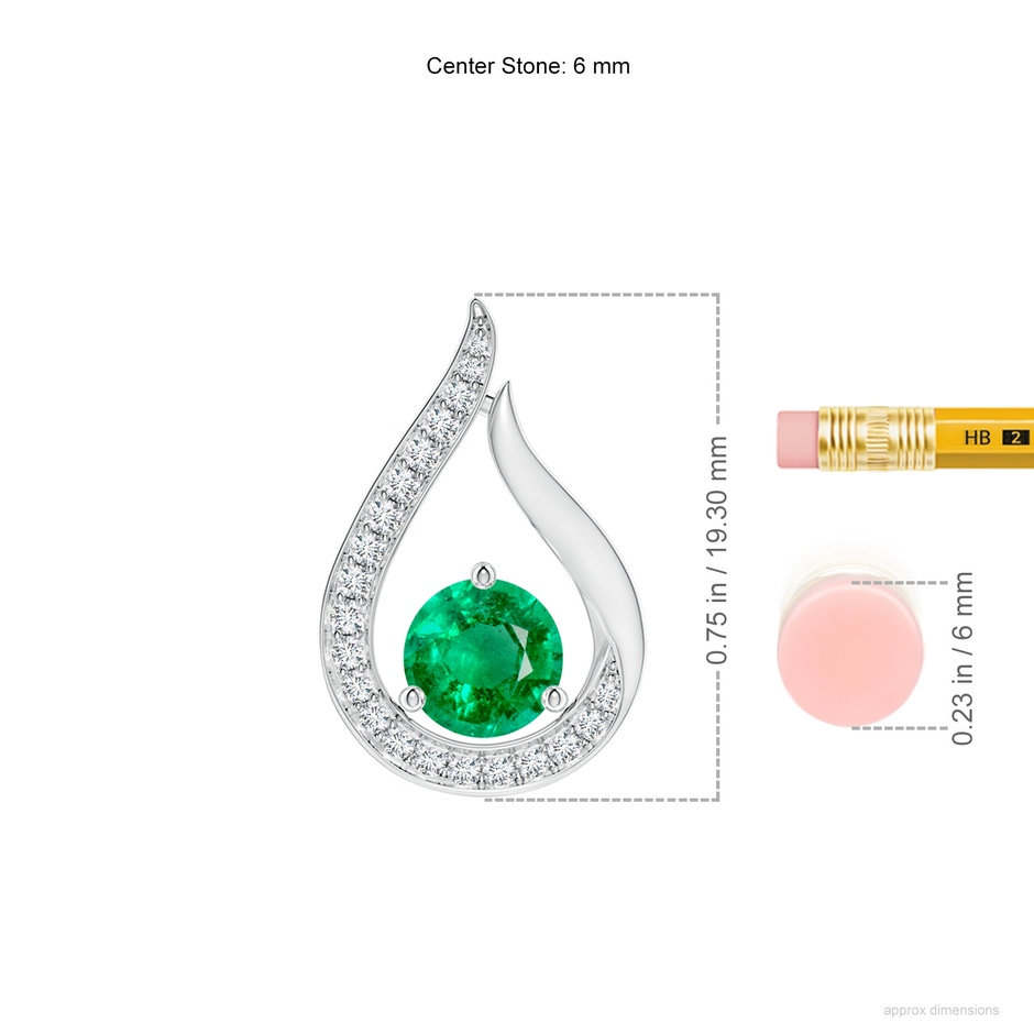 6mm AAA Floating Emerald Tulip Pendant with Diamonds in White Gold ruler