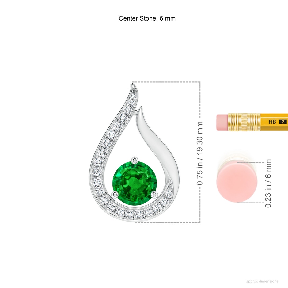 6mm AAAA Floating Emerald Tulip Pendant with Diamonds in P950 Platinum ruler