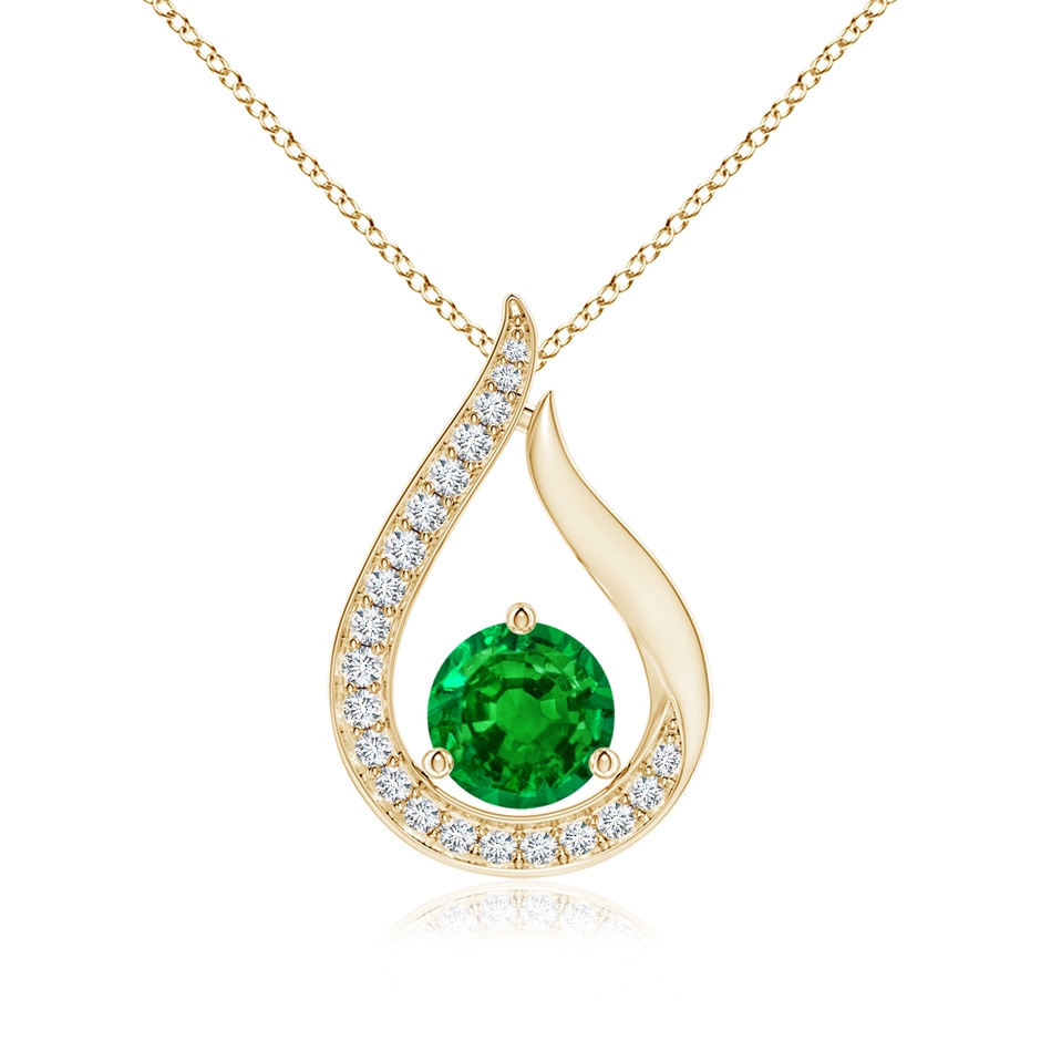 6mm AAAA Floating Emerald Tulip Pendant with Diamonds in Yellow Gold 