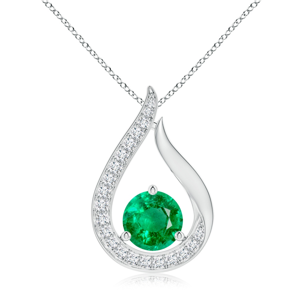 7mm AAA Floating Emerald Tulip Pendant with Diamonds in White Gold