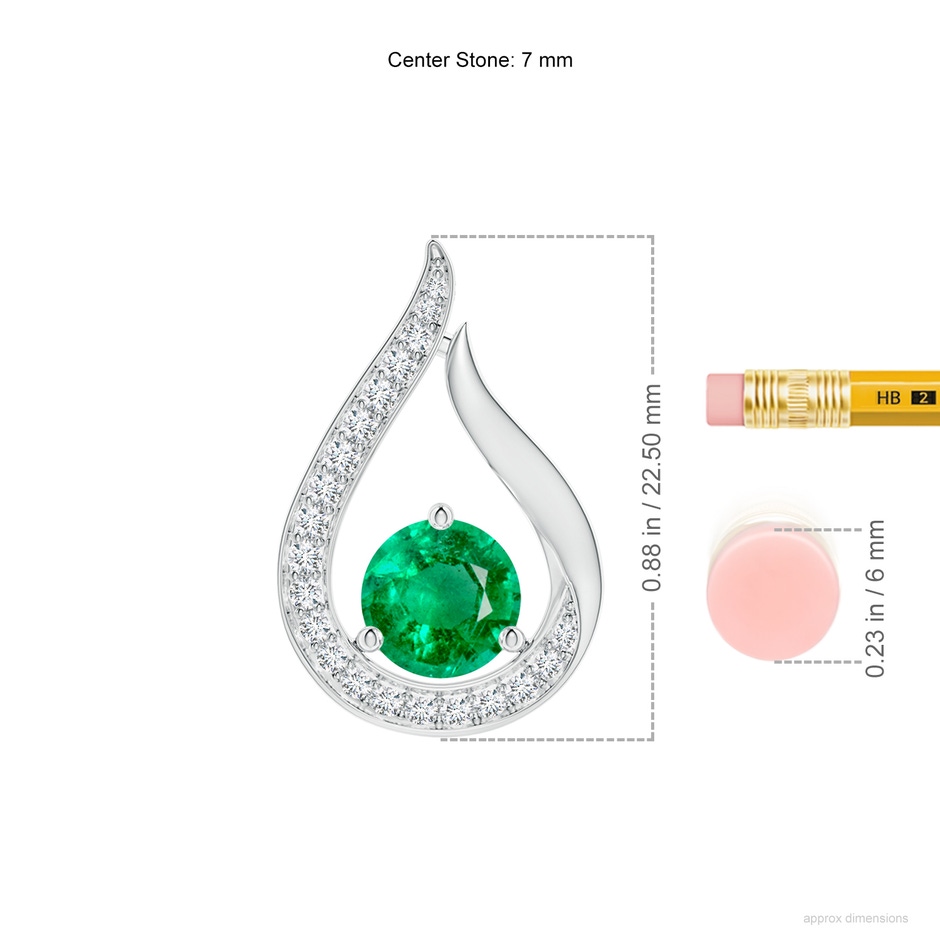 7mm AAA Floating Emerald Tulip Pendant with Diamonds in White Gold ruler