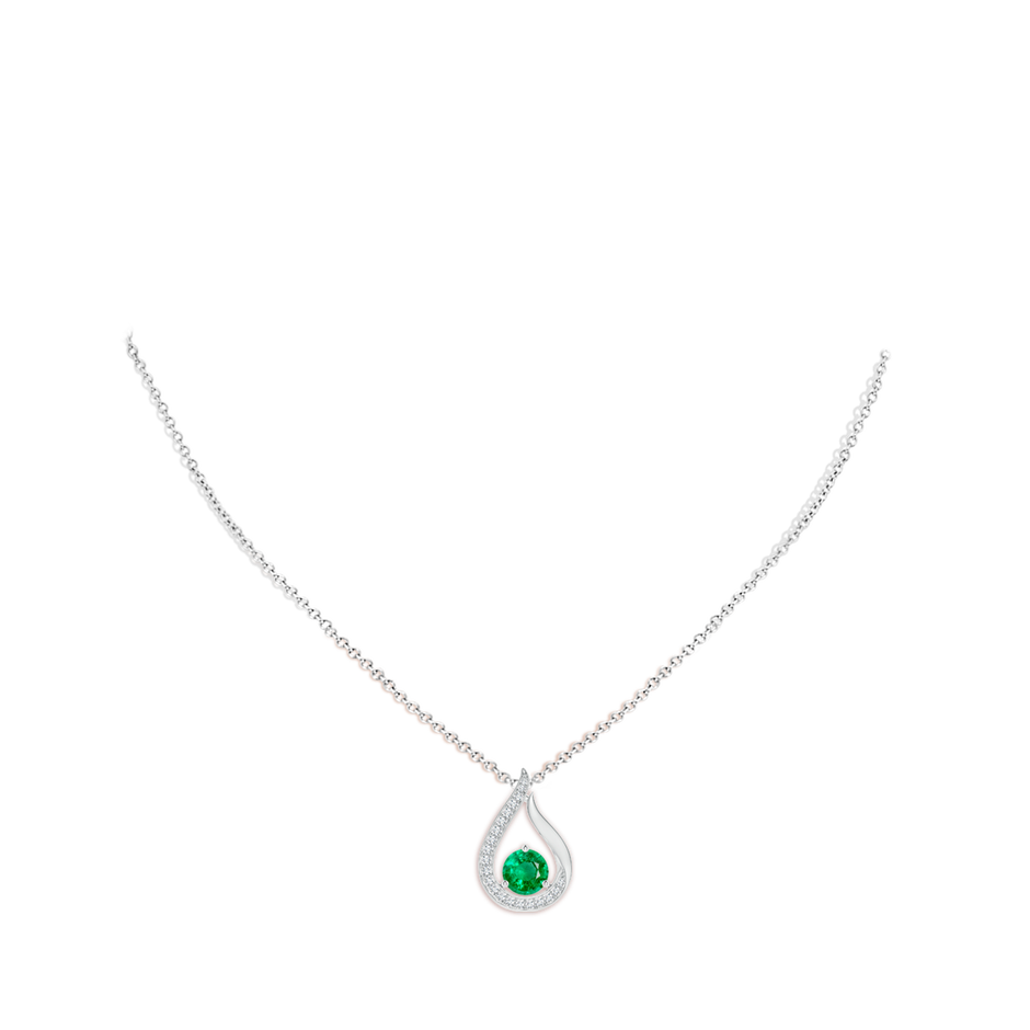 7mm AAA Floating Emerald Tulip Pendant with Diamonds in White Gold pen