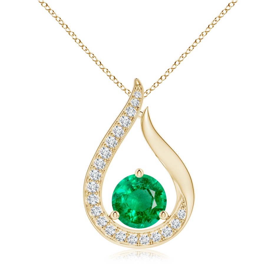 7mm AAA Floating Emerald Tulip Pendant with Diamonds in Yellow Gold 