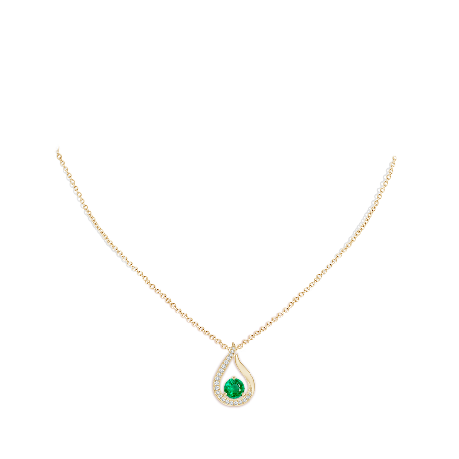 7mm AAA Floating Emerald Tulip Pendant with Diamonds in Yellow Gold pen