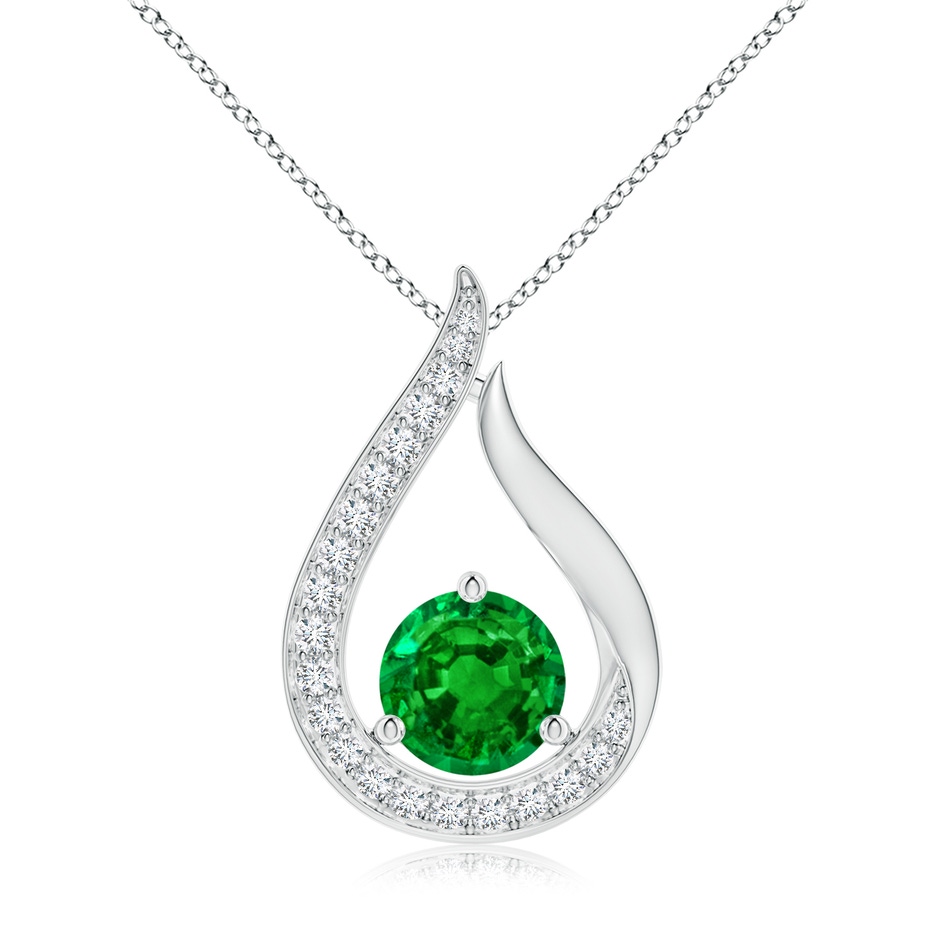 7mm AAAA Floating Emerald Tulip Pendant with Diamonds in P950 Platinum 