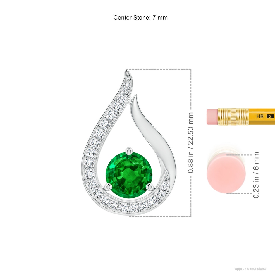 7mm AAAA Floating Emerald Tulip Pendant with Diamonds in P950 Platinum ruler