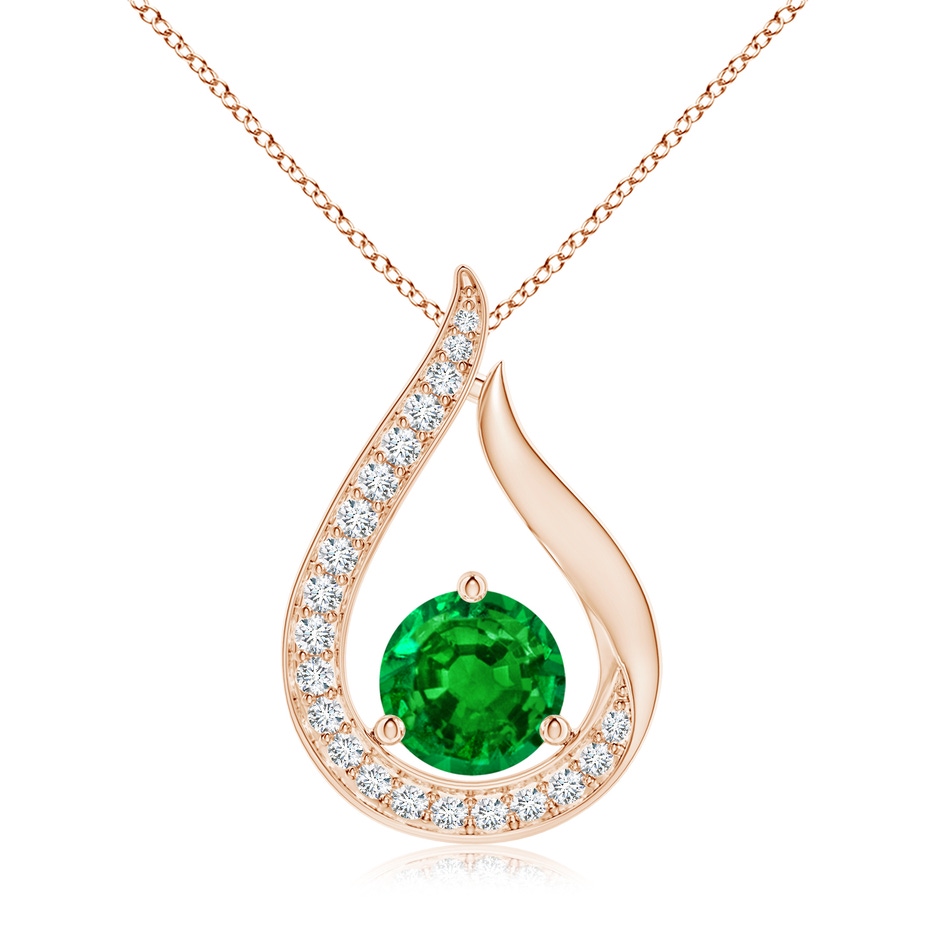 7mm AAAA Floating Emerald Tulip Pendant with Diamonds in Rose Gold 