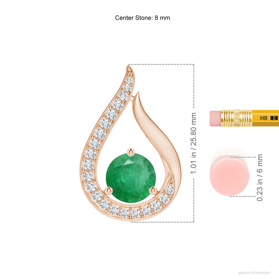 8mm A Floating Emerald Tulip Pendant with Diamonds in Rose Gold ruler