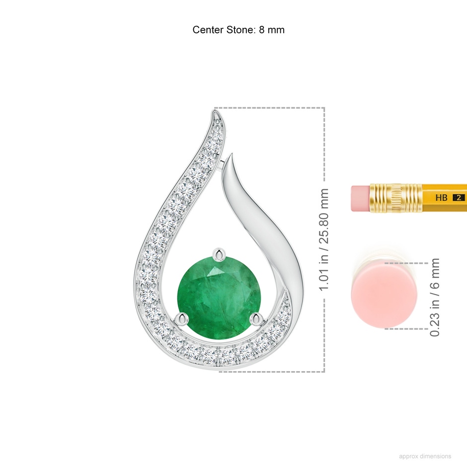 8mm A Floating Emerald Tulip Pendant with Diamonds in White Gold ruler