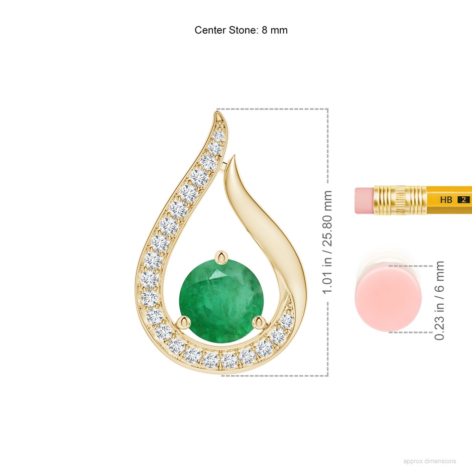 8mm A Floating Emerald Tulip Pendant with Diamonds in Yellow Gold ruler