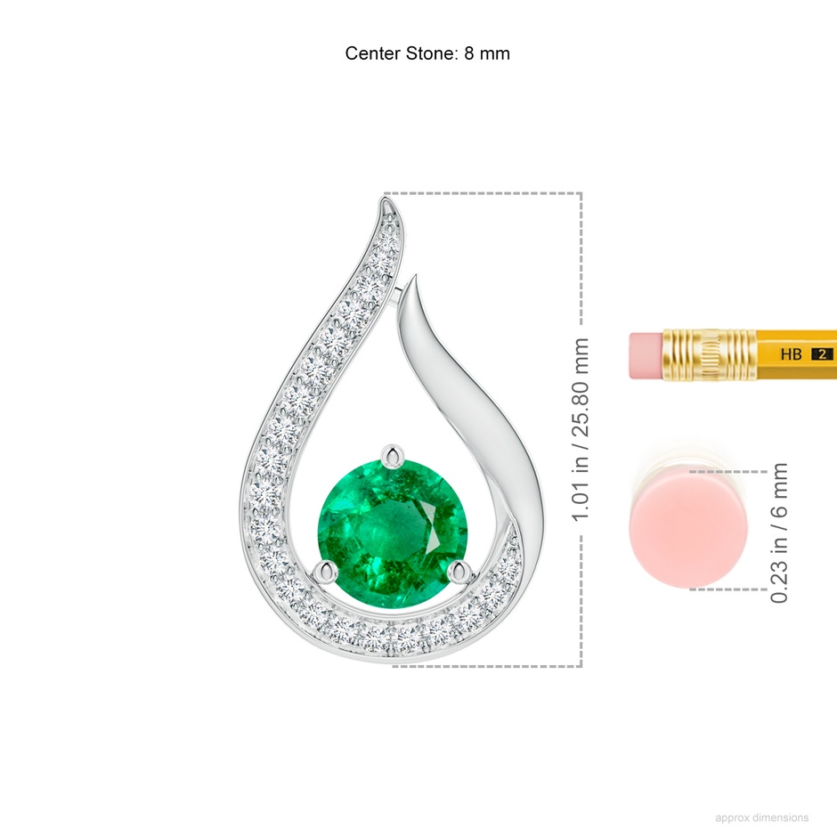 8mm AAA Floating Emerald Tulip Pendant with Diamonds in P950 Platinum ruler