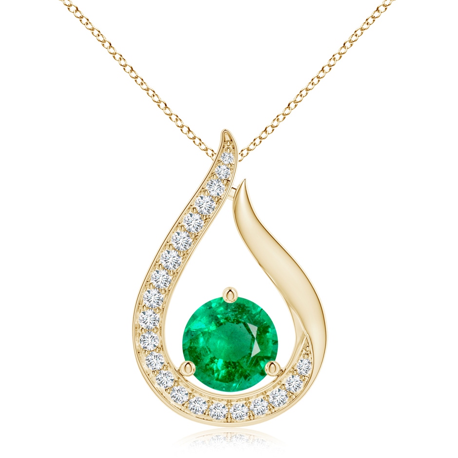 8mm AAA Floating Emerald Tulip Pendant with Diamonds in Yellow Gold 
