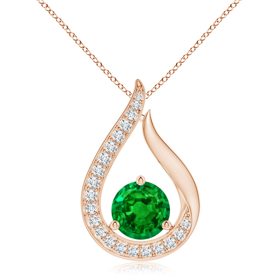 8mm AAAA Floating Emerald Tulip Pendant with Diamonds in 18K Rose Gold 