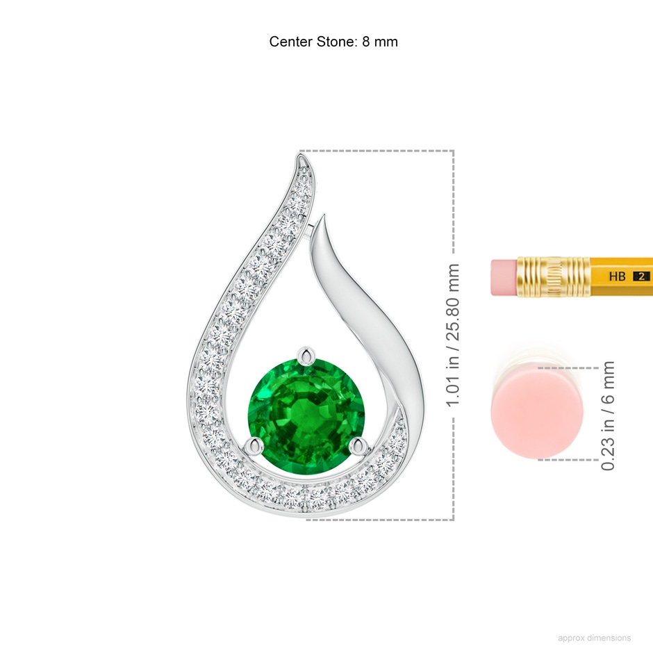 8mm AAAA Floating Emerald Tulip Pendant with Diamonds in P950 Platinum ruler