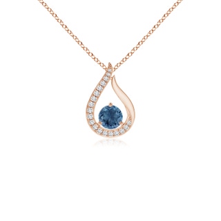 4mm A Floating London Blue Topaz Tulip Pendant with Diamonds in 10K Rose Gold